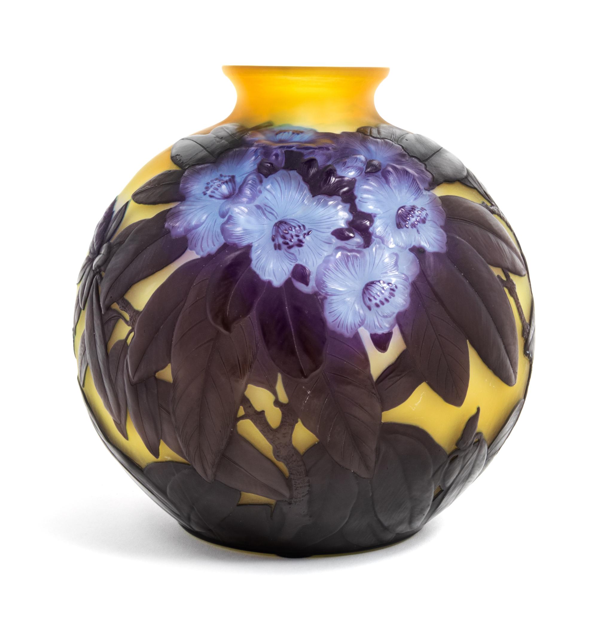 Emile Galle, (French, 1846-1904), a mold blown cameo glass vase, with rhododendron decoration