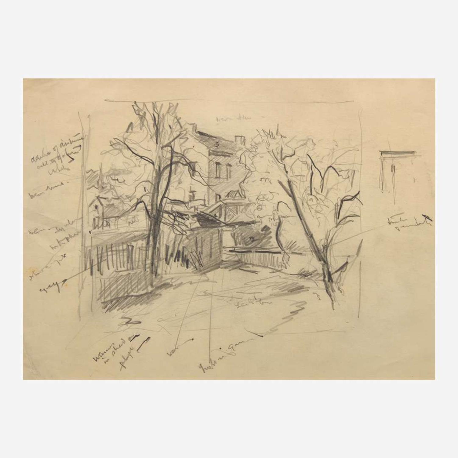 John Fulton Folinsbee (American, 1892–1972) View of Town, Bridge; together with View of Back Garden
