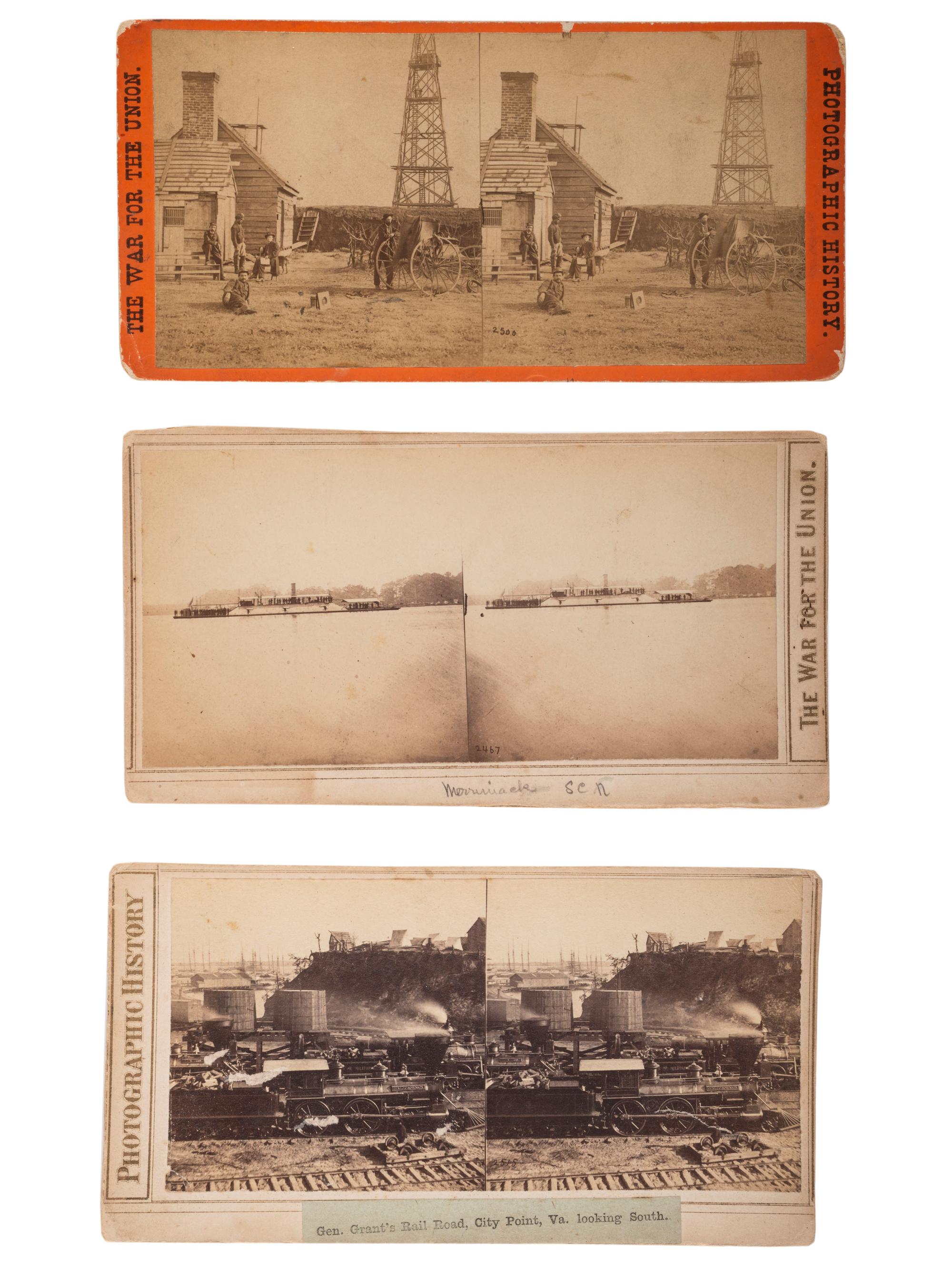 [CIVIL WAR]. A group of 3 stereoviews, incl. General Grant's Rail Road, City Point, VA, from "The War for the Union" series. New York: E. & H.T. Anthony, ca 1860s.