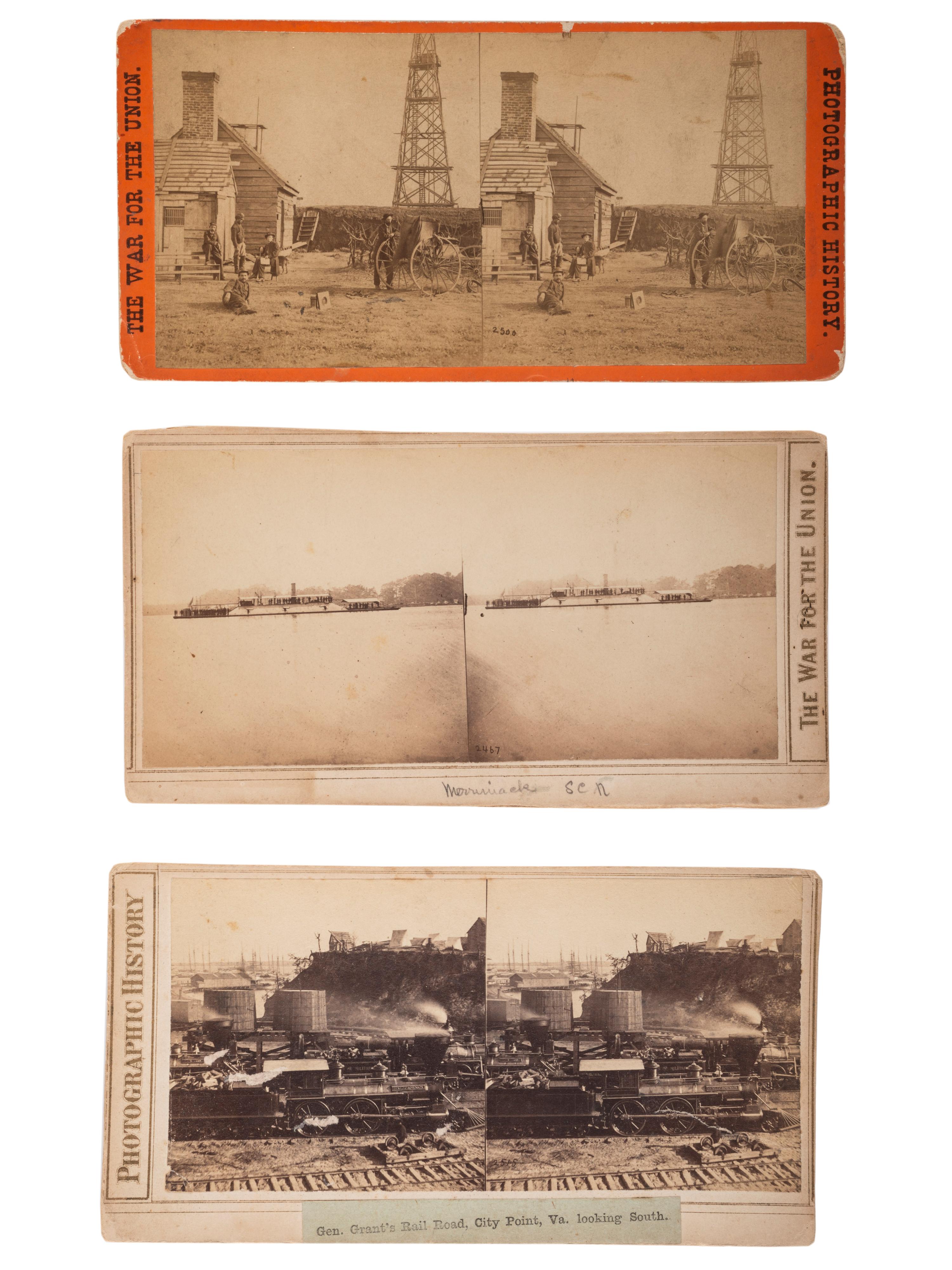 [CIVIL WAR]. A group of 3 stereoviews, incl. General Grant's Rail Road, City Point, VA, from "The War for the Union" series. New York: E. & H.T. Anthony, ca 1860s.