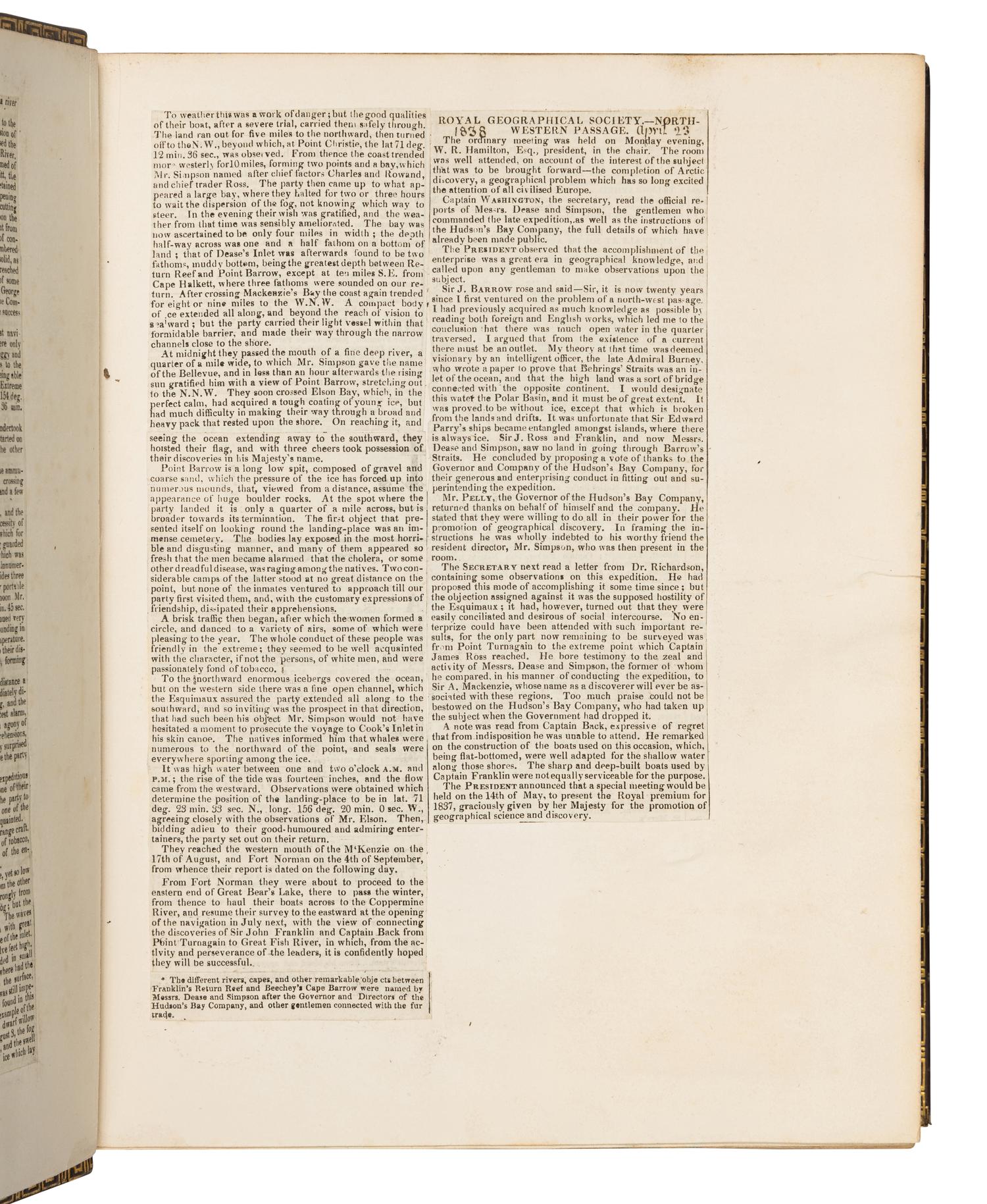 BEECHEY, Frederick William (1796-1856). Narrative of a Voyage to the Pacific and Beering's Strait, to co-operate with The Polar Expeditions: performed in H.M. Ship Blossom,... in the years 1825...28. In Two Parts. London: Henry Colburn and Richard Bentley, 1831.
