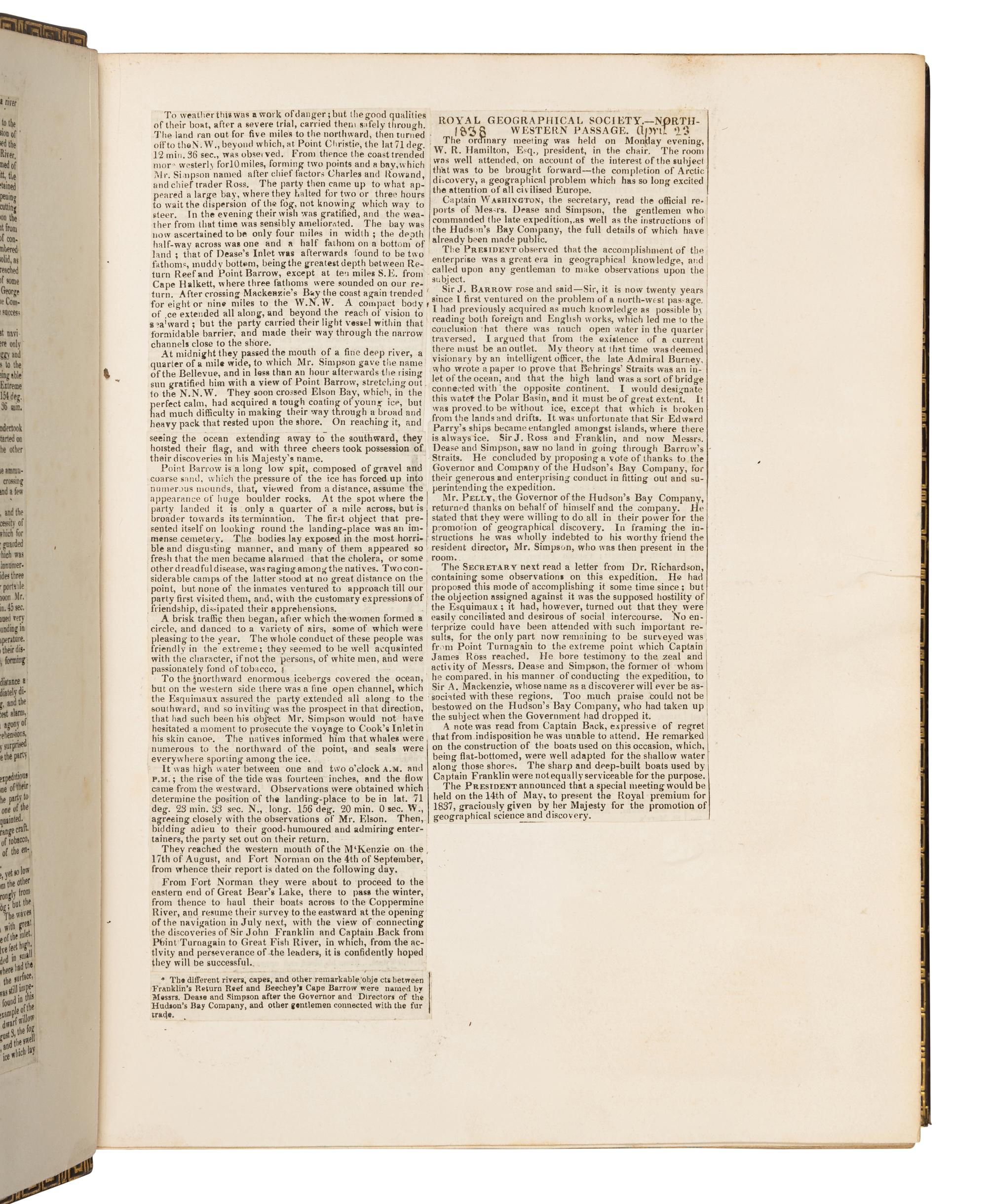 BEECHEY, Frederick William (1796-1856). Narrative of a Voyage to the Pacific and Beering's Strait, to co-operate with The Polar Expeditions: performed in H.M. Ship Blossom,... in the years 1825...28. In Two Parts. London: Henry Colburn and Richard Bentley, 1831.