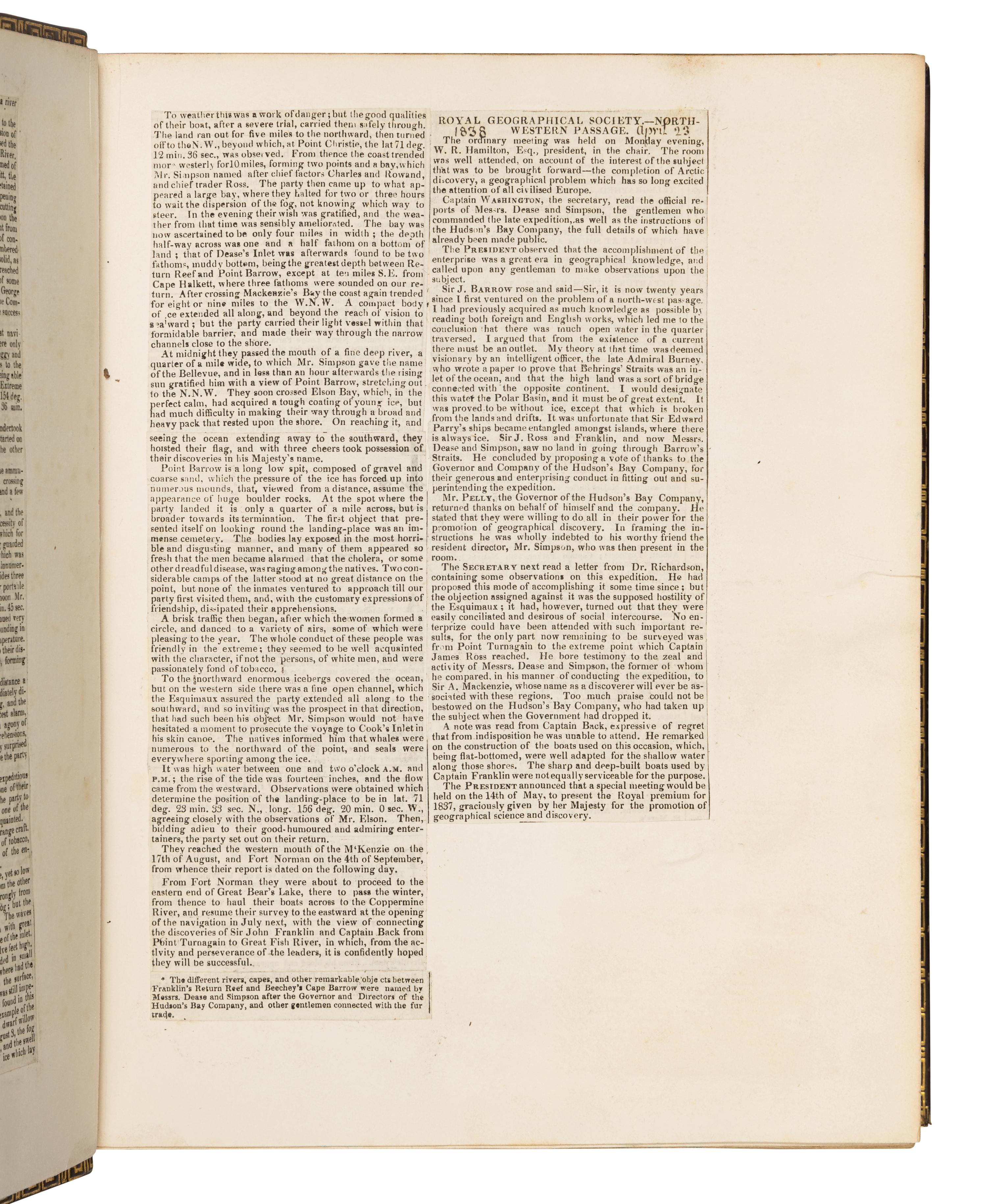 BEECHEY, Frederick William (1796-1856). Narrative of a Voyage to the Pacific and Beering's Strait, to co-operate with The Polar Expeditions: performed in H.M. Ship Blossom,... in the years 1825...28. In Two Parts. London: Henry Colburn and Richard Bentley, 1831.