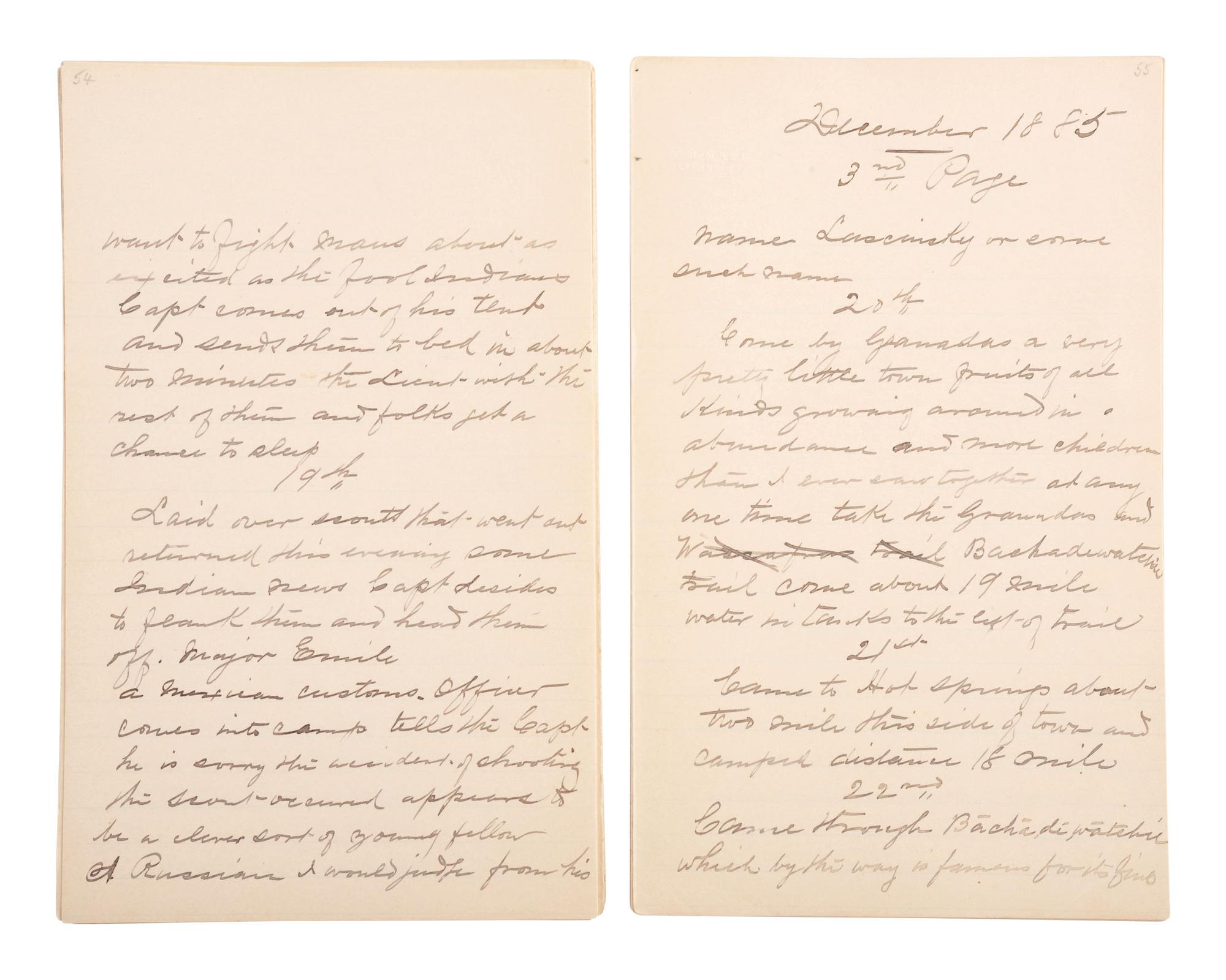 [GERONIMO] - [LATE INDIAN WARS]. DALY, Henry W. (1850-1931). Diary of Campaign against Hostile Apaches in 1885-6 with Capt. Emmet Crawford, by Henry W. Daly Pack Master. [Cheyenne, WY], 29 May 1885 to 28 March 1886.