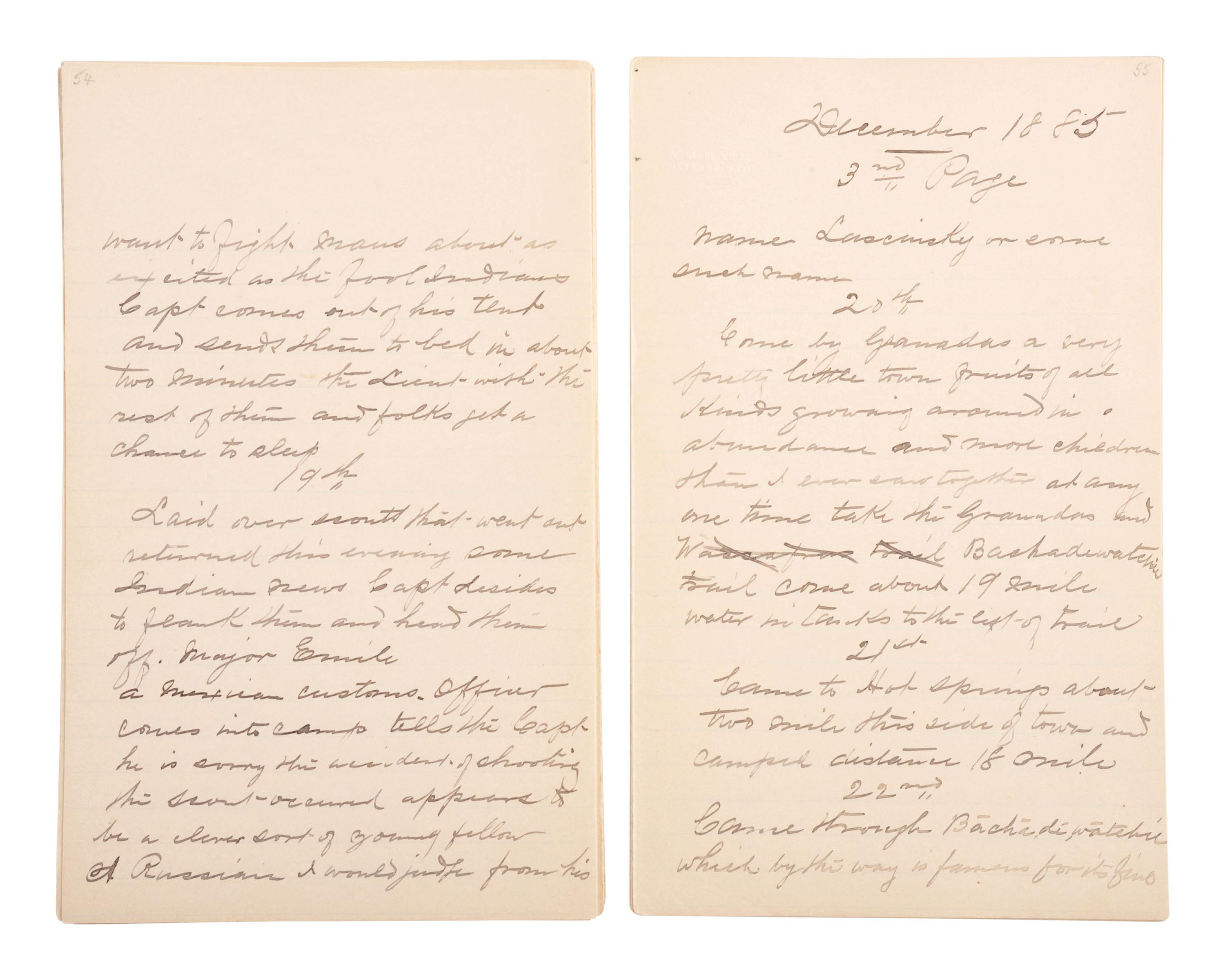[GERONIMO] - [LATE INDIAN WARS]. DALY, Henry W. (1850-1931). Diary of Campaign against Hostile Apaches in 1885-6 with Capt. Emmet Crawford, by Henry W. Daly Pack Master. [Cheyenne, WY], 29 May 1885 to 28 March 1886.