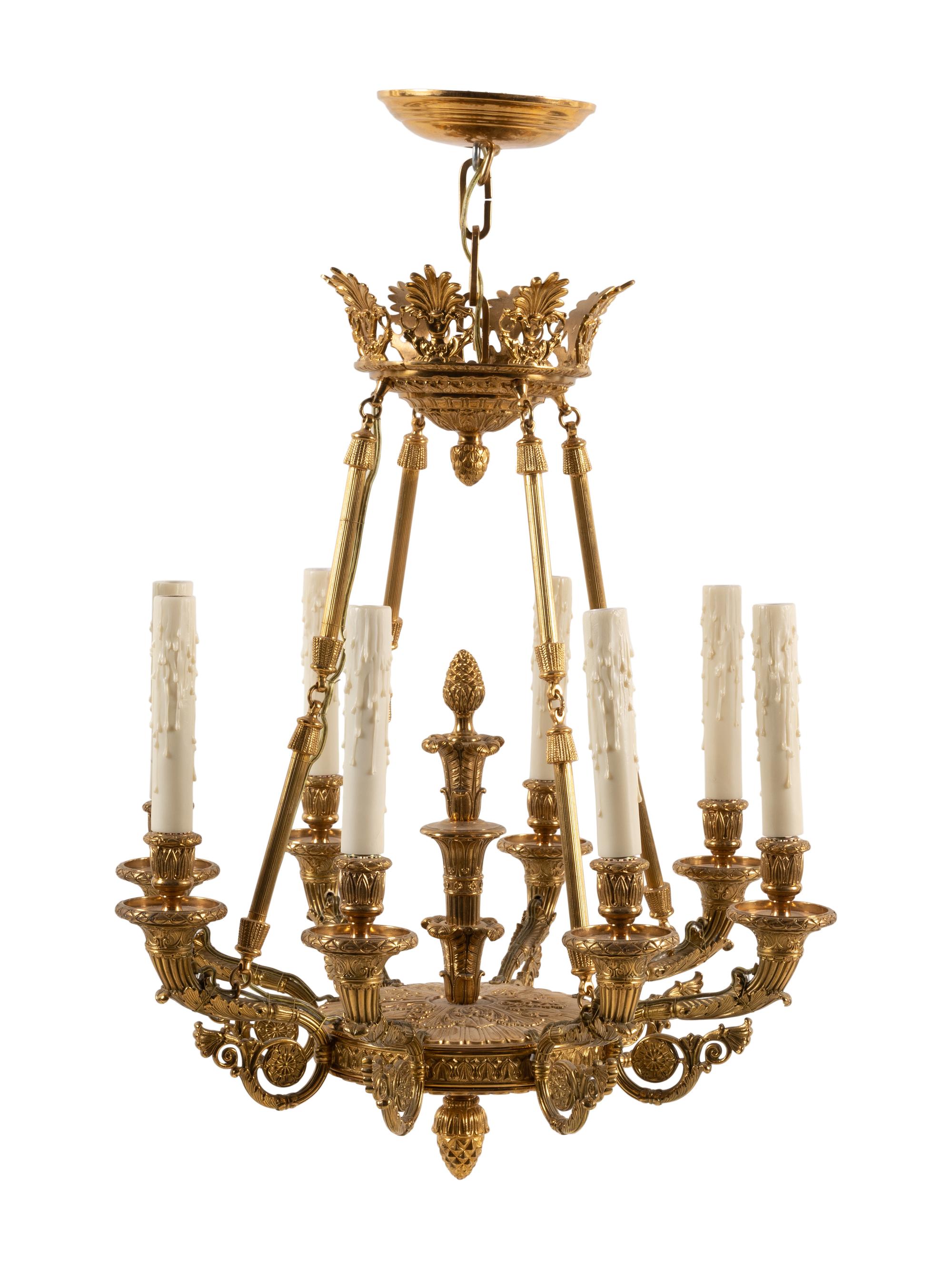 An Empire Style Gilt Bronze Eight-Light Chandelier