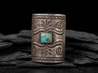 Wide Heavily Stamped Navajo Cuff Bracelet, with Turquoise