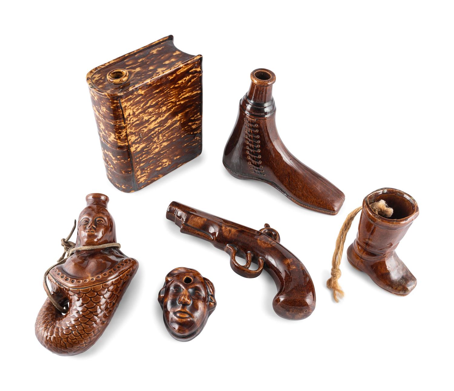 Six Figural Flasks