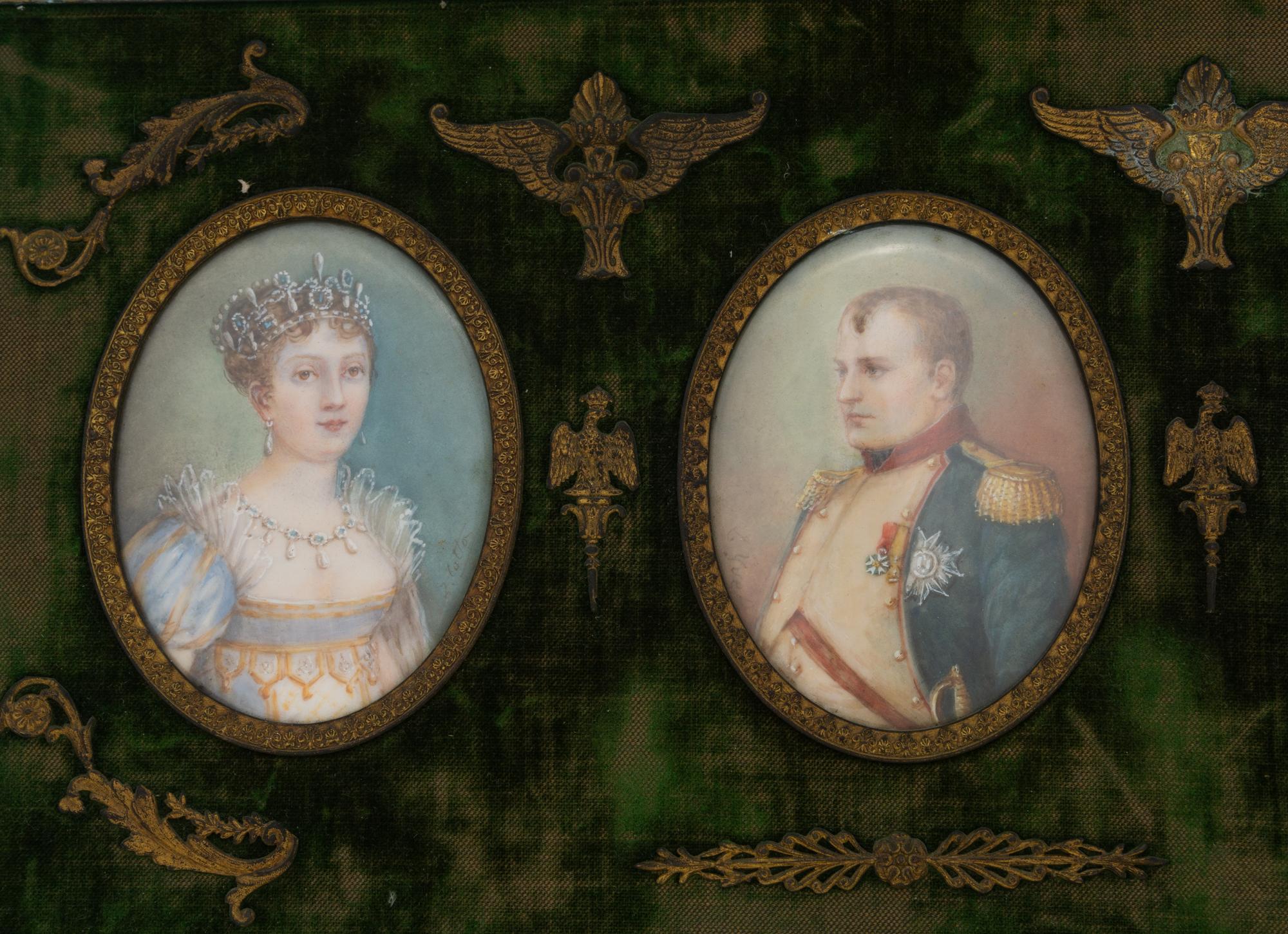 Three Napoleonic Portrait Miniatures in a Gilt Bronze Frame