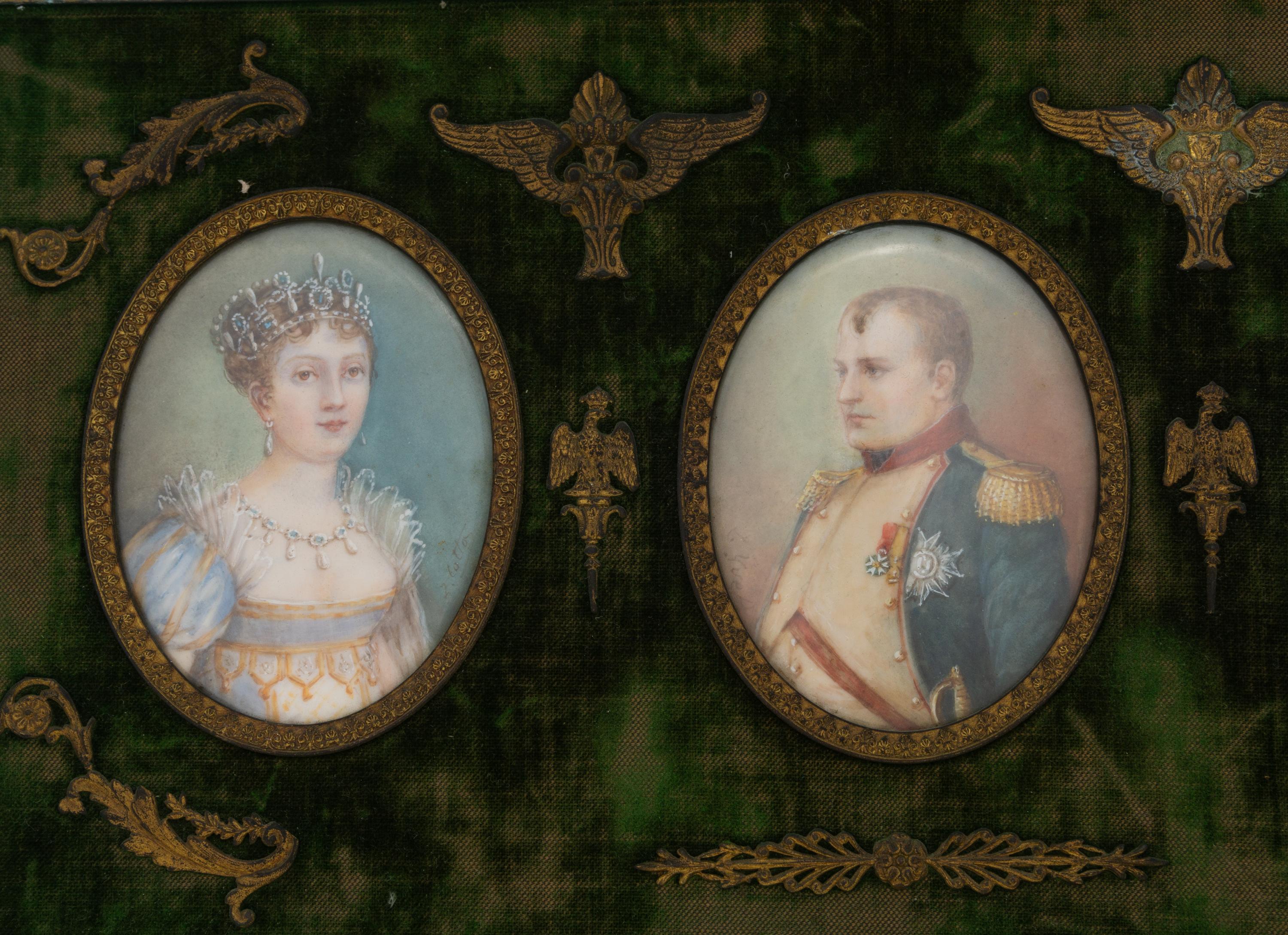 Three Napoleonic Portrait Miniatures in a Gilt Bronze Frame