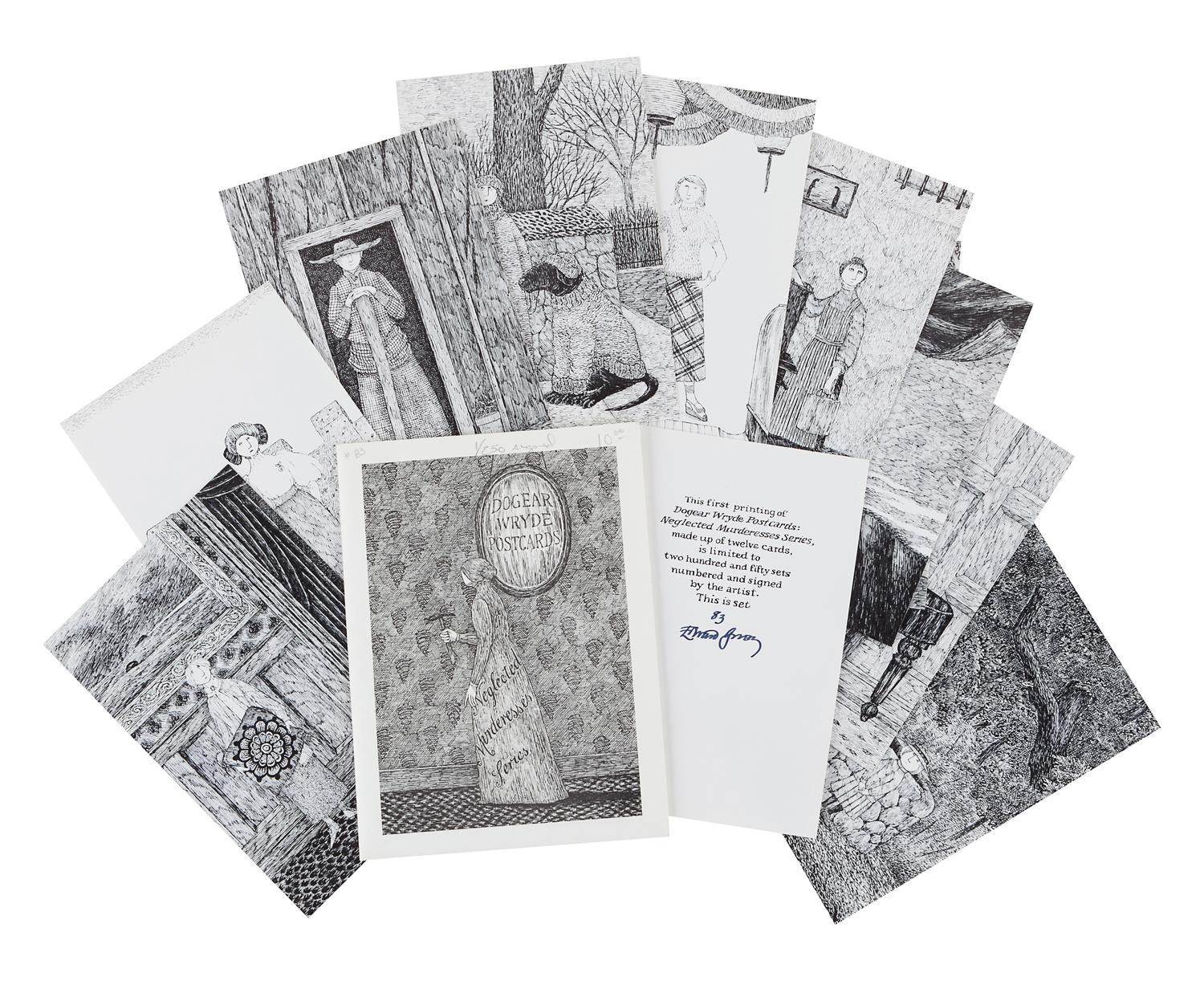 GOREY, Edward (1925-2000). Dogear Wryde Postcards: Neglected Murderesses Series . [New York], n.p., 1980.