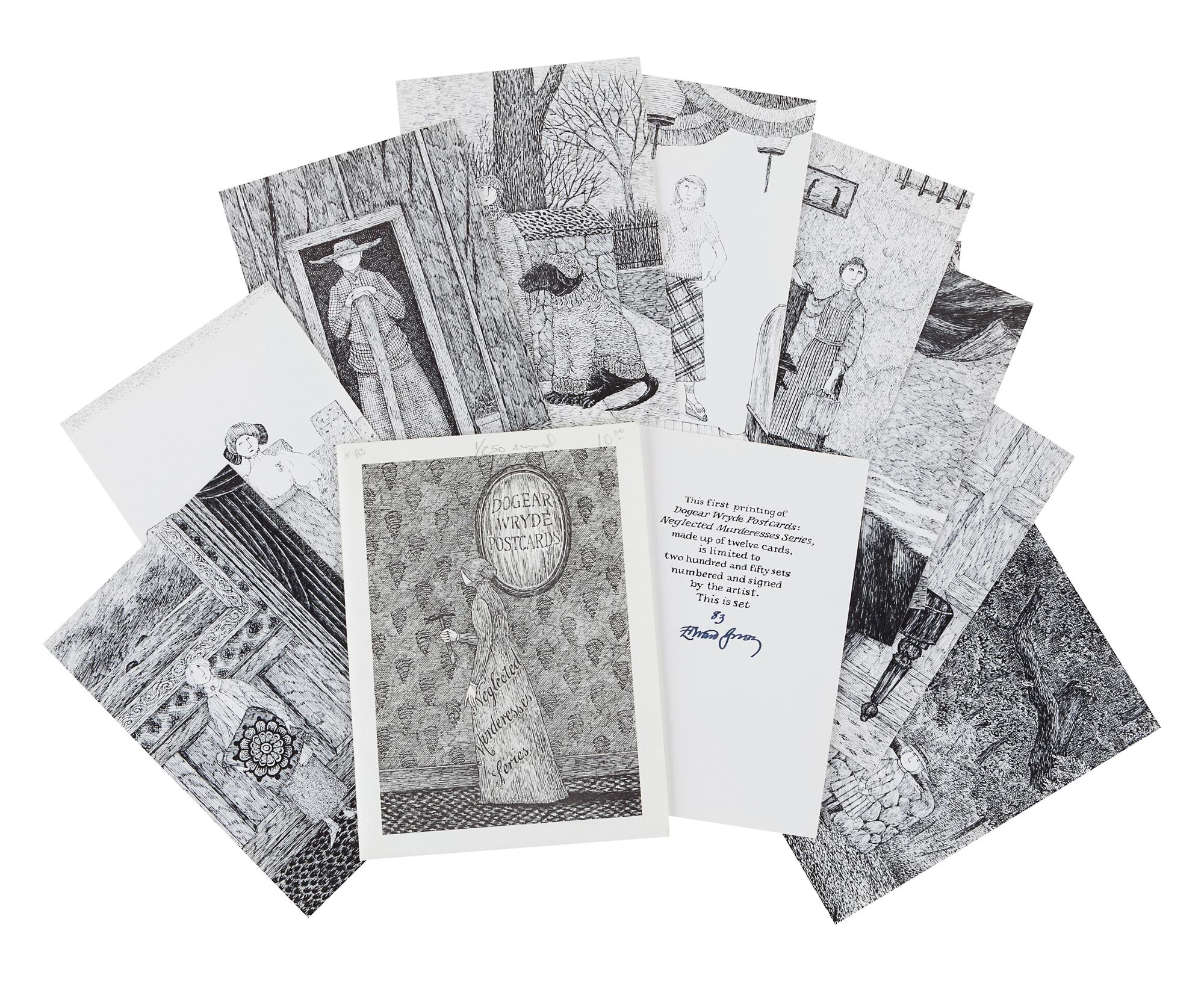 GOREY, Edward (1925-2000). Dogear Wryde Postcards: Neglected Murderesses Series . [New York], n.p., 1980.