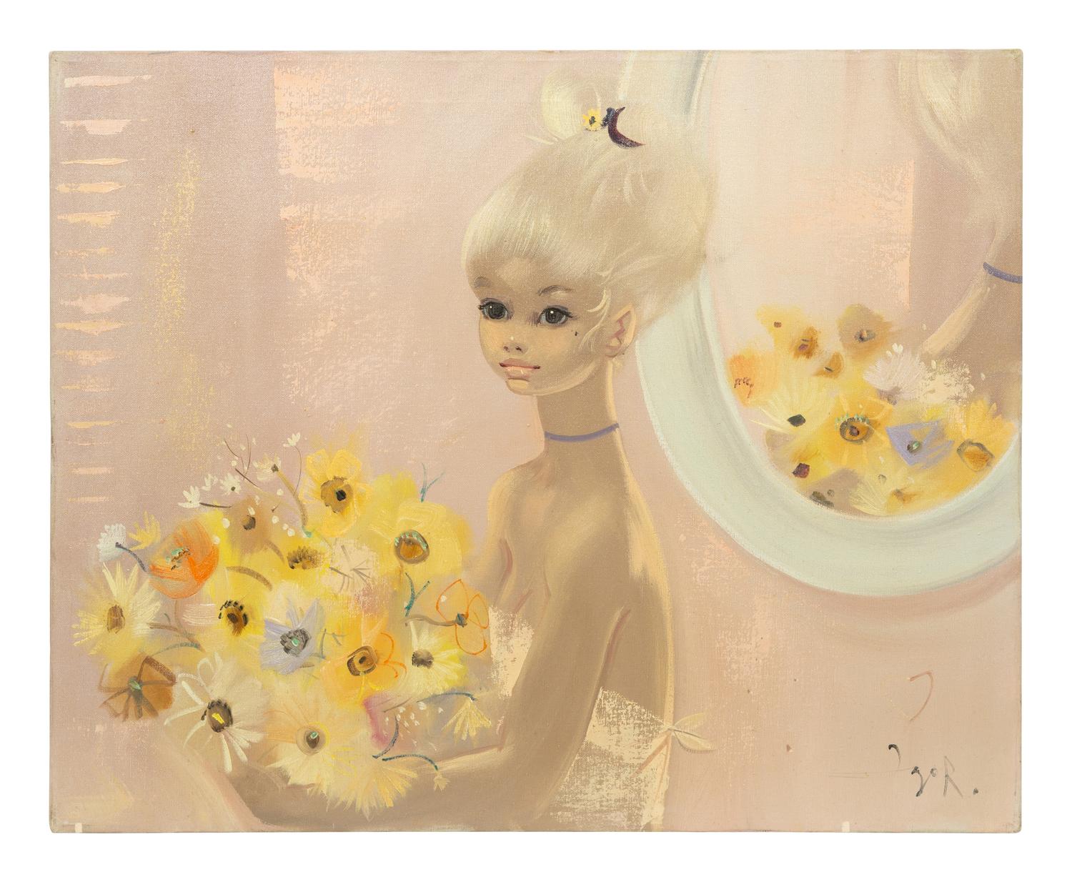 Blond Girl with Bouquet of Flowers