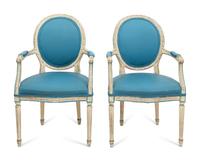 A Pair of Louis XVI Style White-Painted Medallion-Back Fauteuils