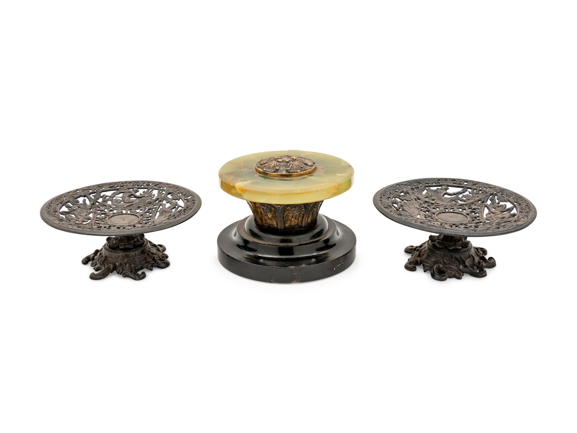 A Collection of Continental Gilt and Patinated Metal Mounted Articles