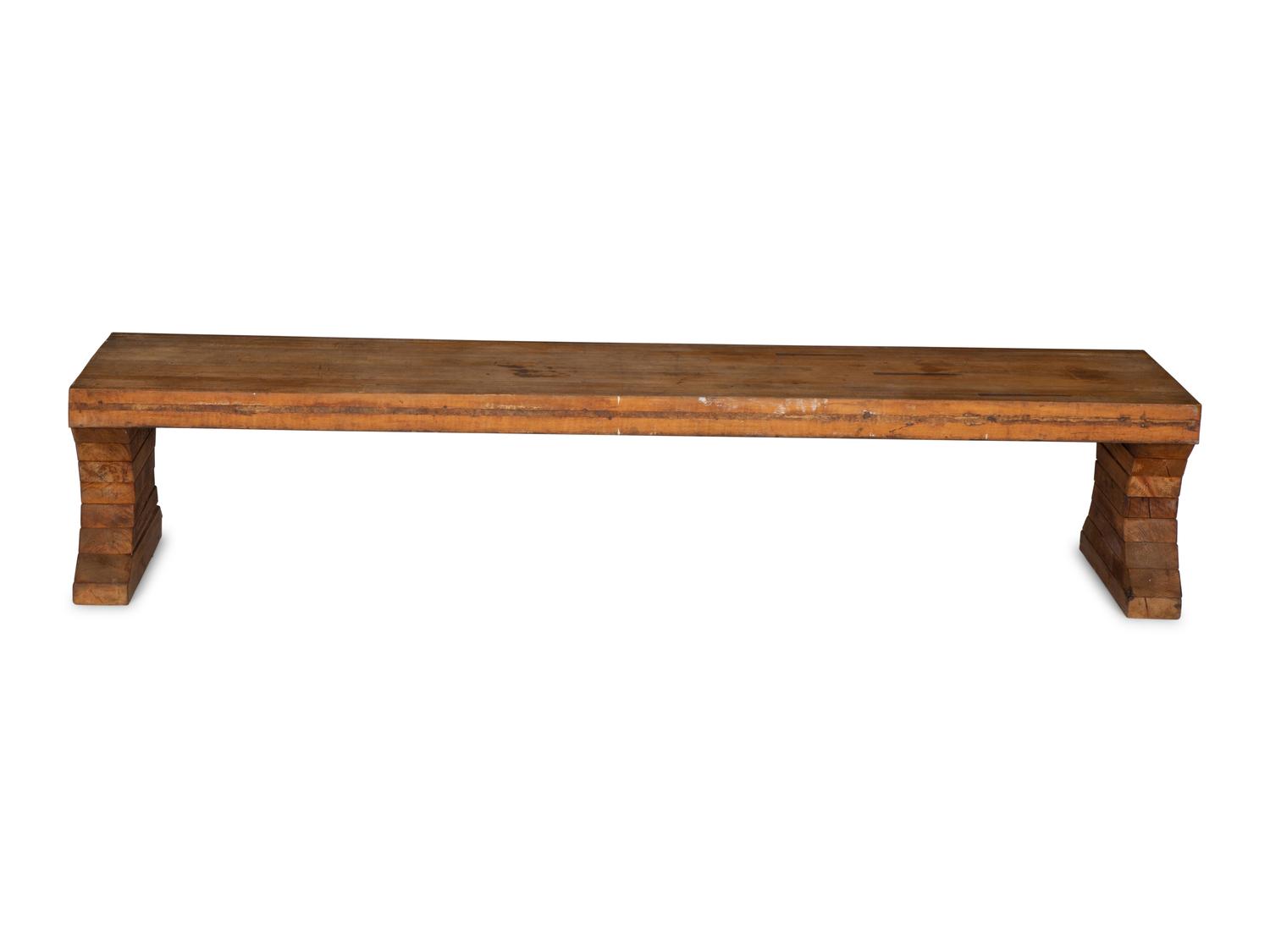 An Industrial Reclaimed Maple Butcher Block Bench
