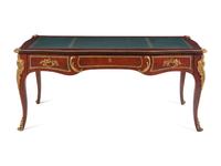 A Louis XV Style Gilt Bronze Mounted Mahogany Veneered Bureau Plat