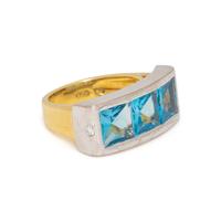 BICOLOR GOLD, BLUE TOPAZ AND DIAMOND RING