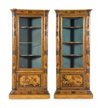 A Pair of Continental Chinoiserie Decorated Corner Cabinets