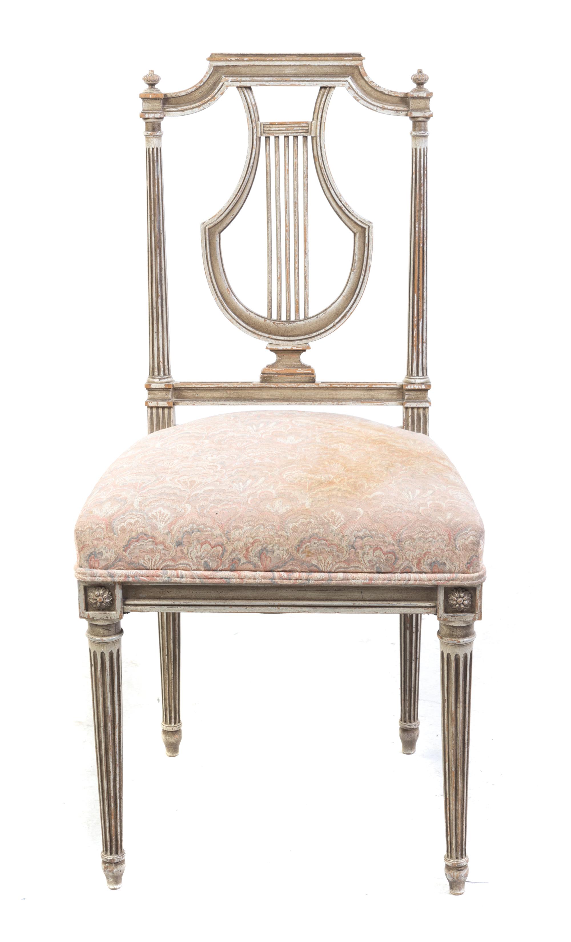 A Louis XVI Style Painted Lyre Back Side Chair Height 34 3/4 inches. — 19TH/20TH CENTURY