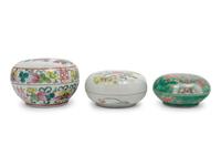 Three Chinese Famille Rose Porcelain Covered Seal Paste Boxes