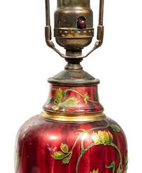 A Pair of French Enameled Metal Vases Mounted as Lamps