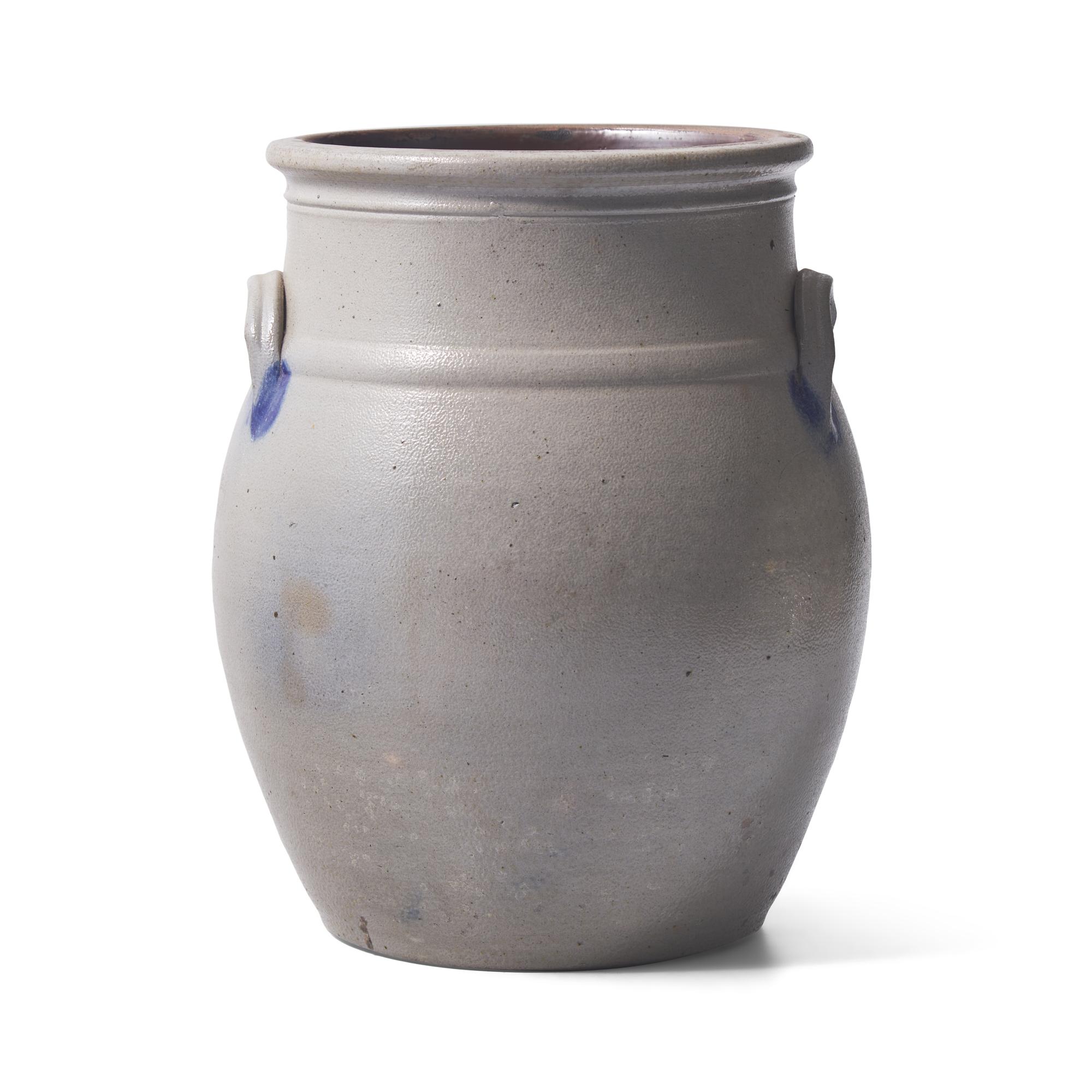 A Cobalt-Decorated and Molded Stoneware 3-Gallon Water Cooler