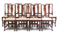 A Set of Twelve Carved Mahogany Side Chairs Height 41 inches. — 20TH CENTURY