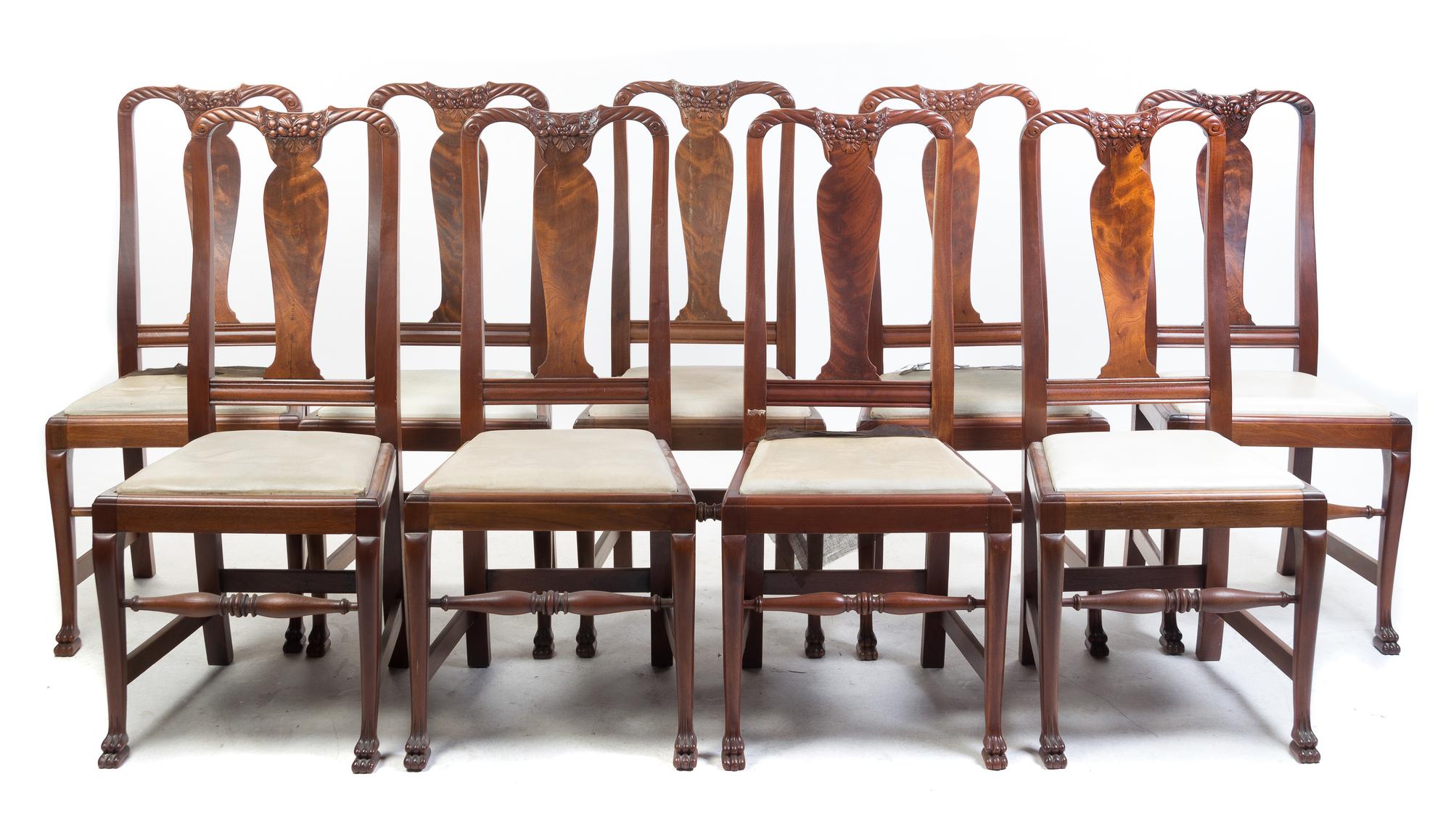 A Set of Twelve Carved Mahogany Side Chairs Height 41 inches. — 20TH CENTURY