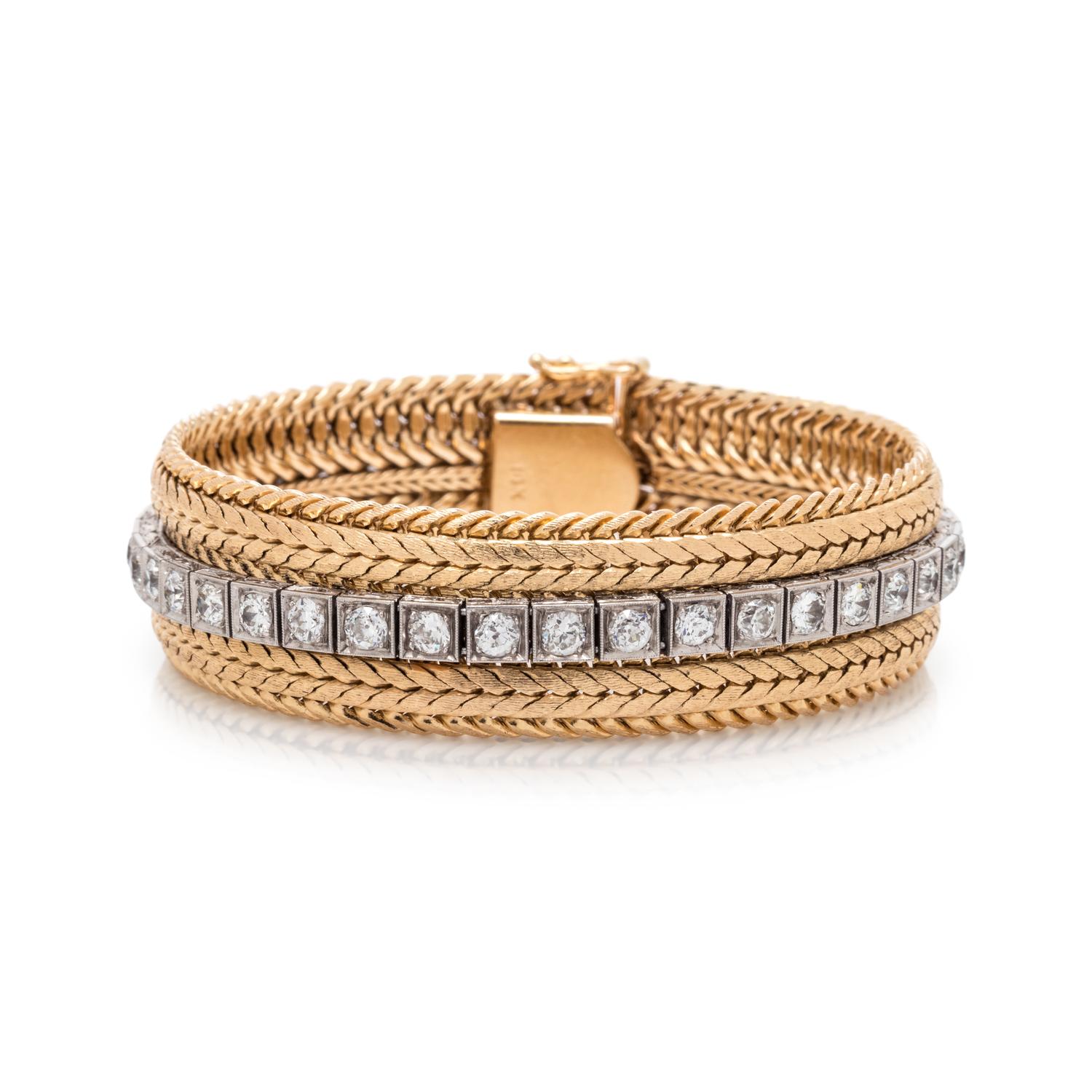 YELLOW GOLD, PLATINUM AND DIAMOND BRACELET