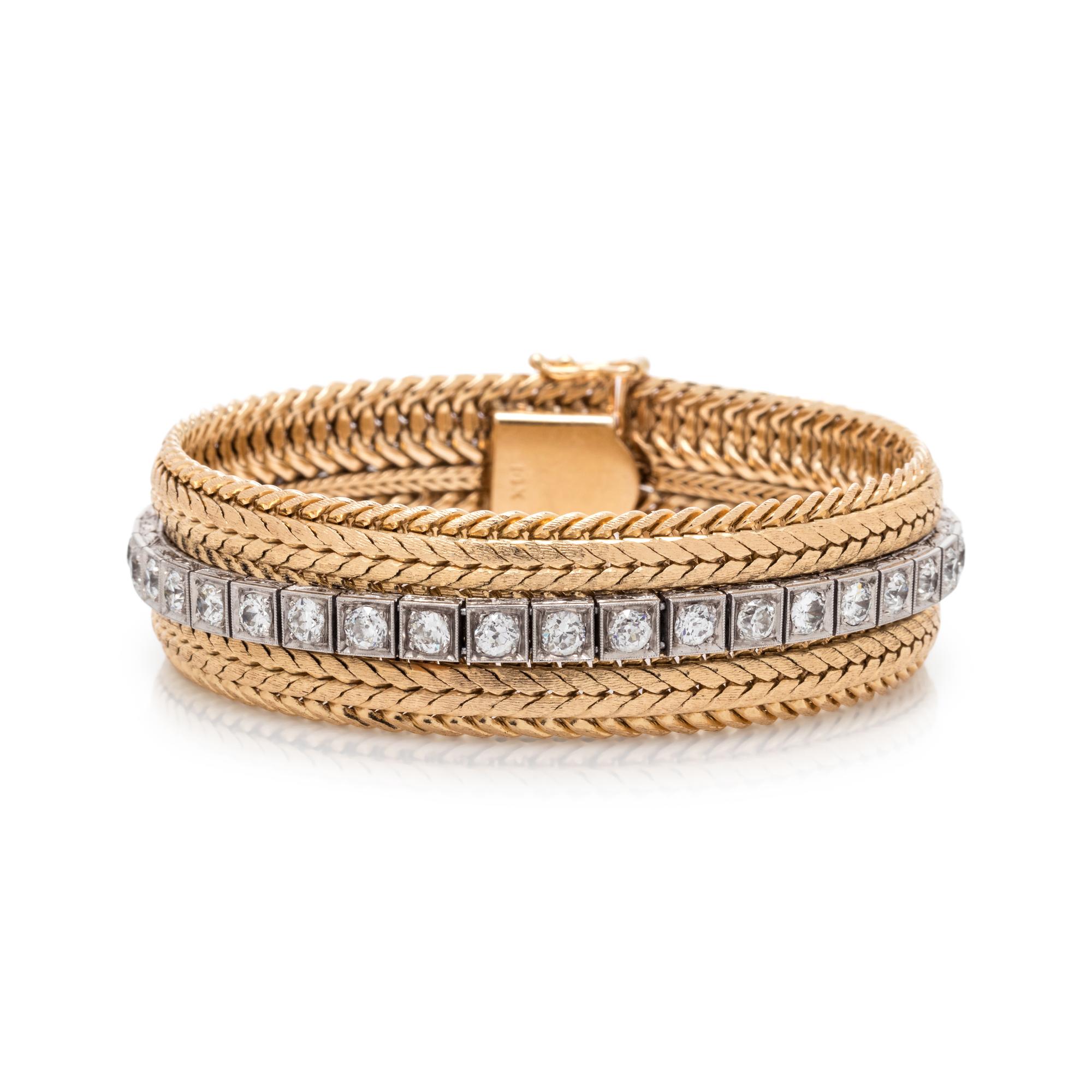YELLOW GOLD, PLATINUM AND DIAMOND BRACELET