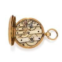 18K YELLOW GOLD AND ENAMEL HUNTER CASE POCKET WATCH