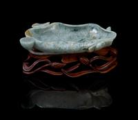 A Carved Jadeite Brush Washer Length 6 inches.