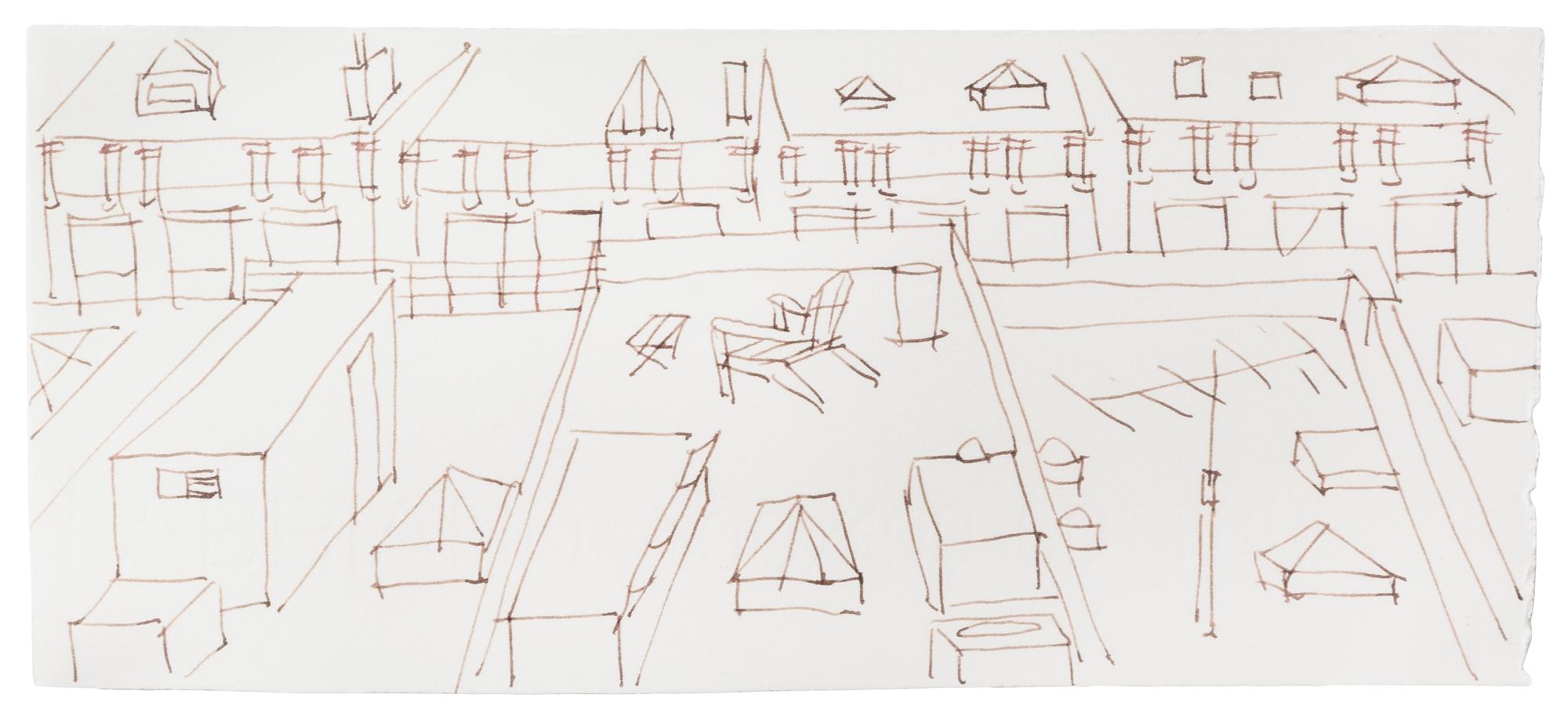 A Pen and Ink Drawing Paper 3 3/8 x 7 1/2 inches. — 20TH CENTURY