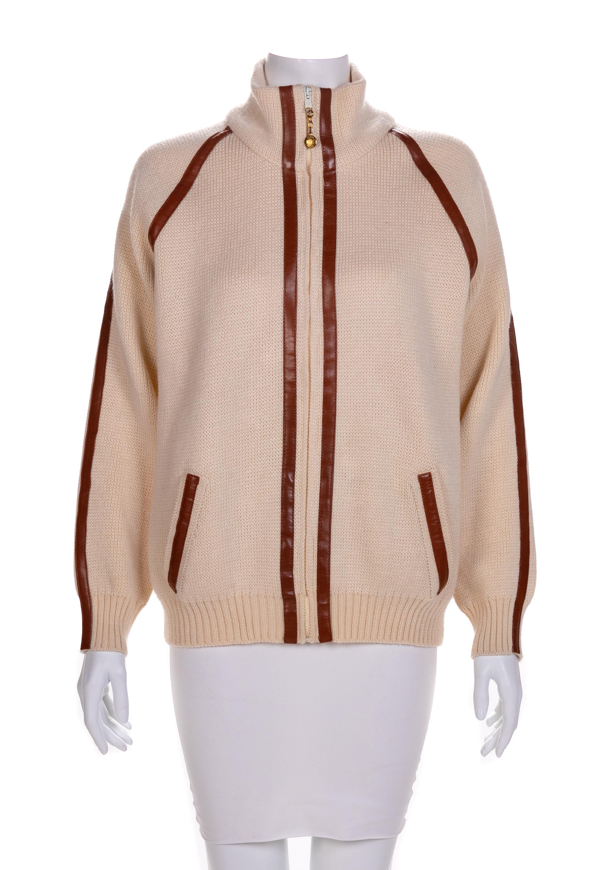 A Celine Cream Zip-Front Wool Sweater, 1970-80s