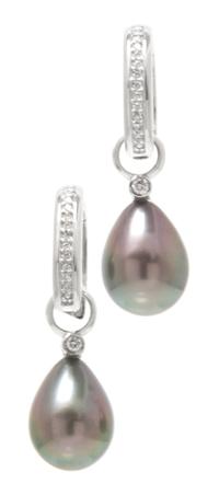 A Pair of 18 Karat White Gold, Tahitian Pearl and Diamond Earrings, 7.30 dwts.