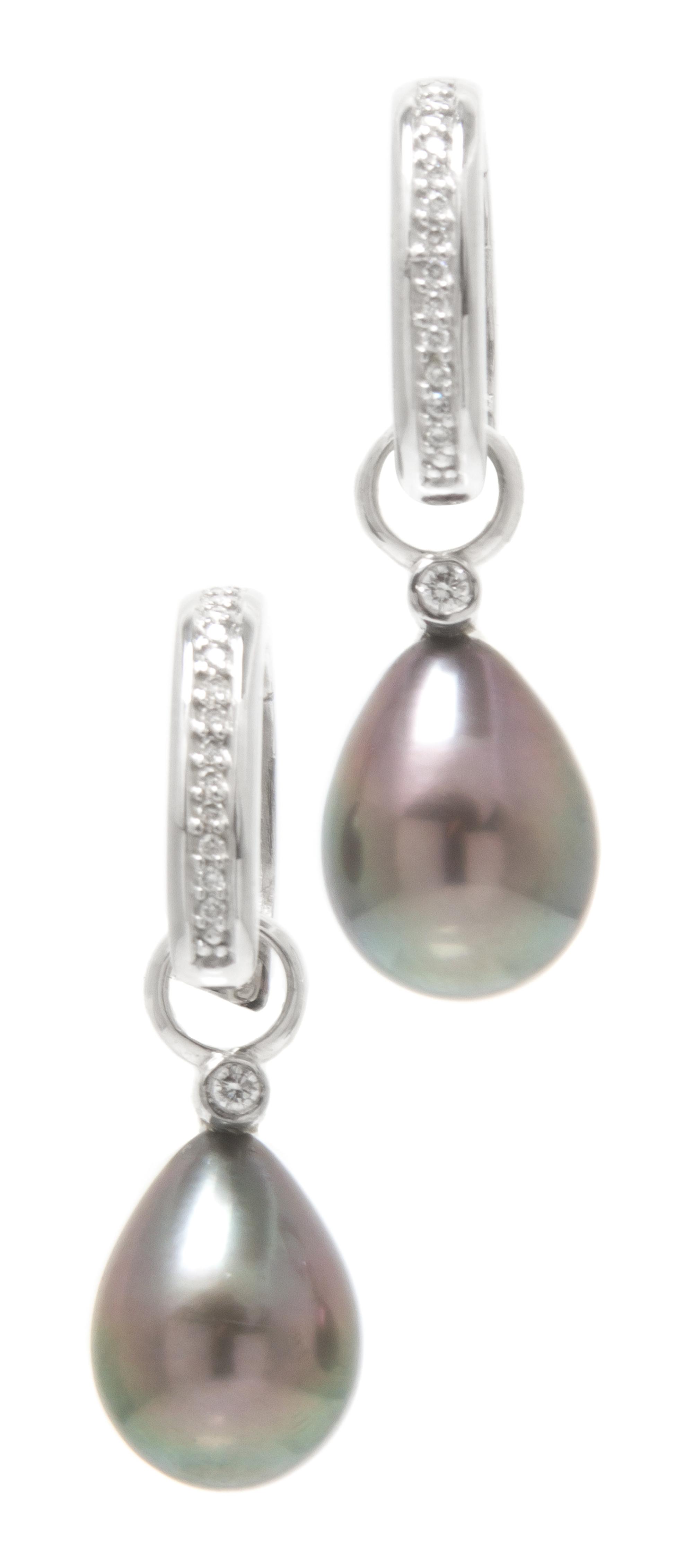 A Pair of 18 Karat White Gold, Tahitian Pearl and Diamond Earrings, 7.30 dwts.