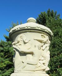 A Pair of Large Limestone Lidded Urns