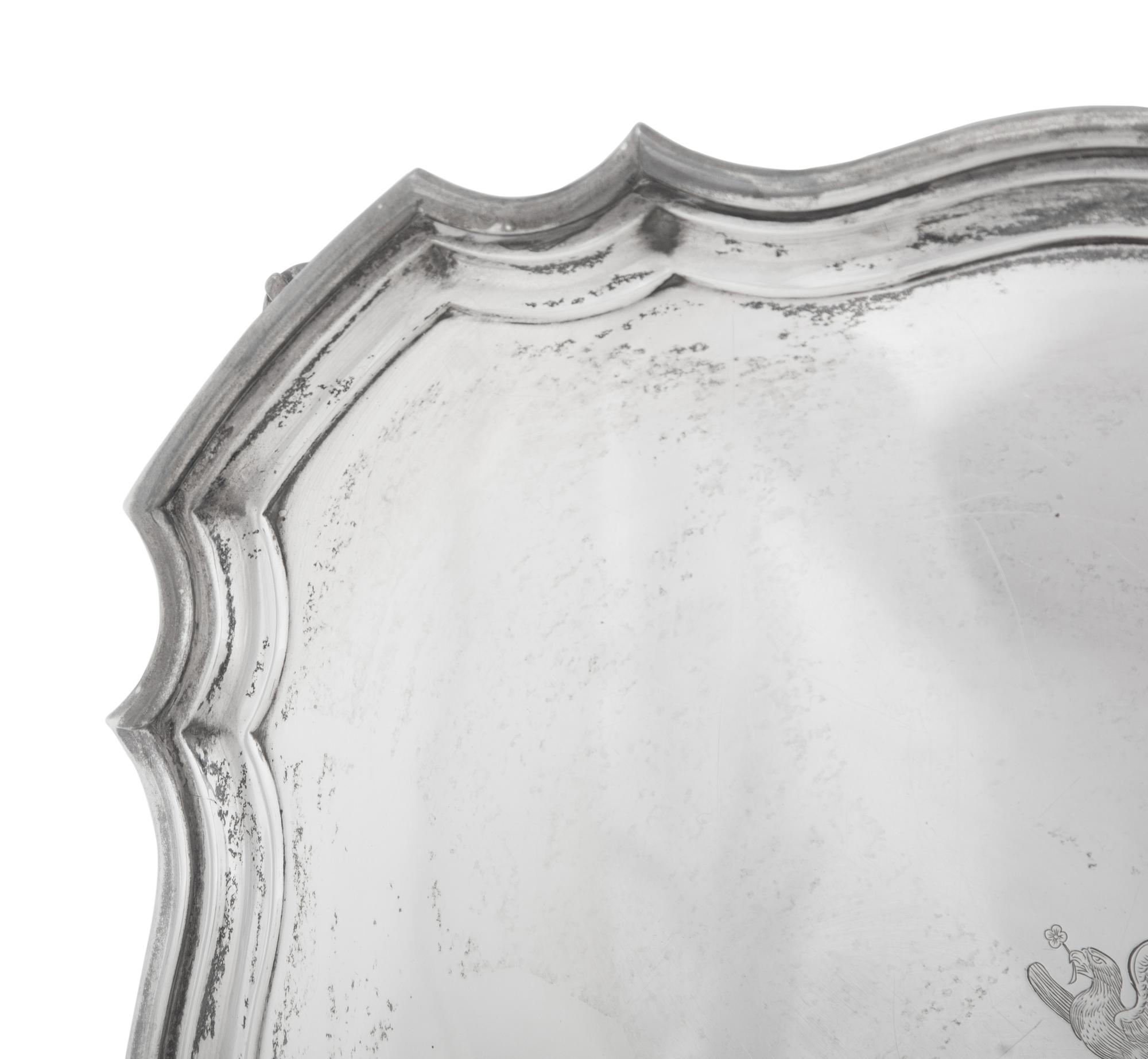 Two English Silver Footed Trays with Armorial Decoration