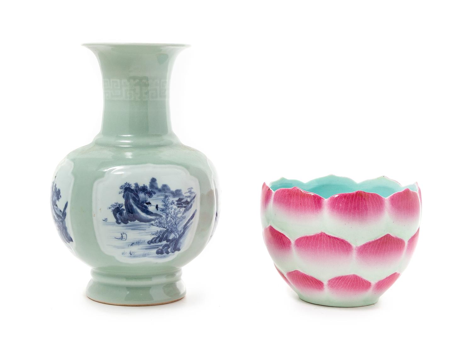 Two Chinese Porcelain Vessels Height of larger 10 1/2 inches.