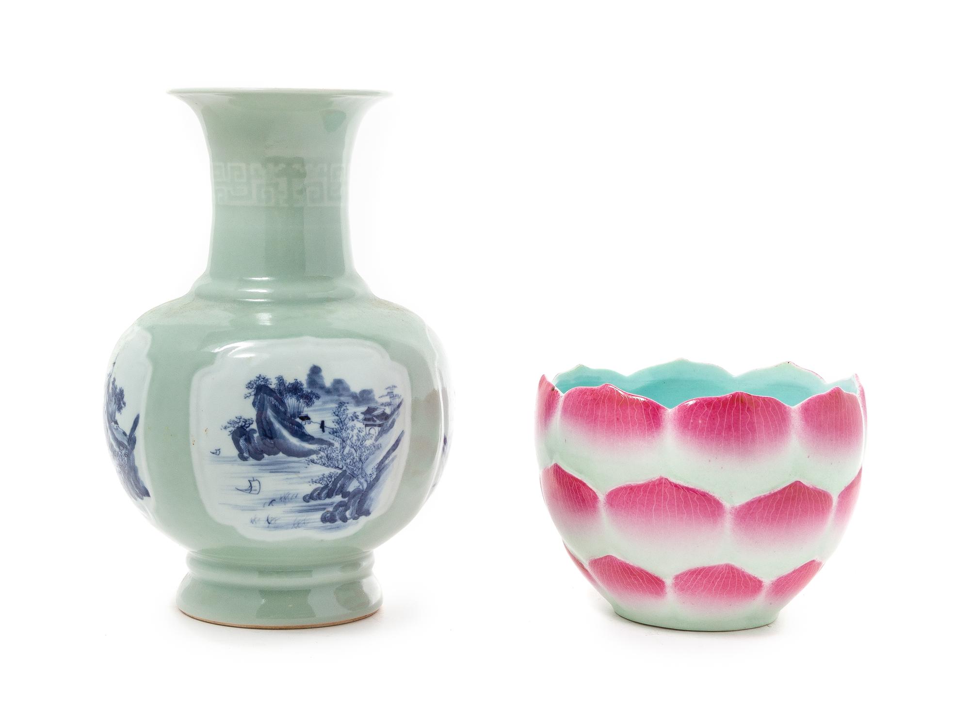 Two Chinese Porcelain Vessels Height of larger 10 1/2 inches.