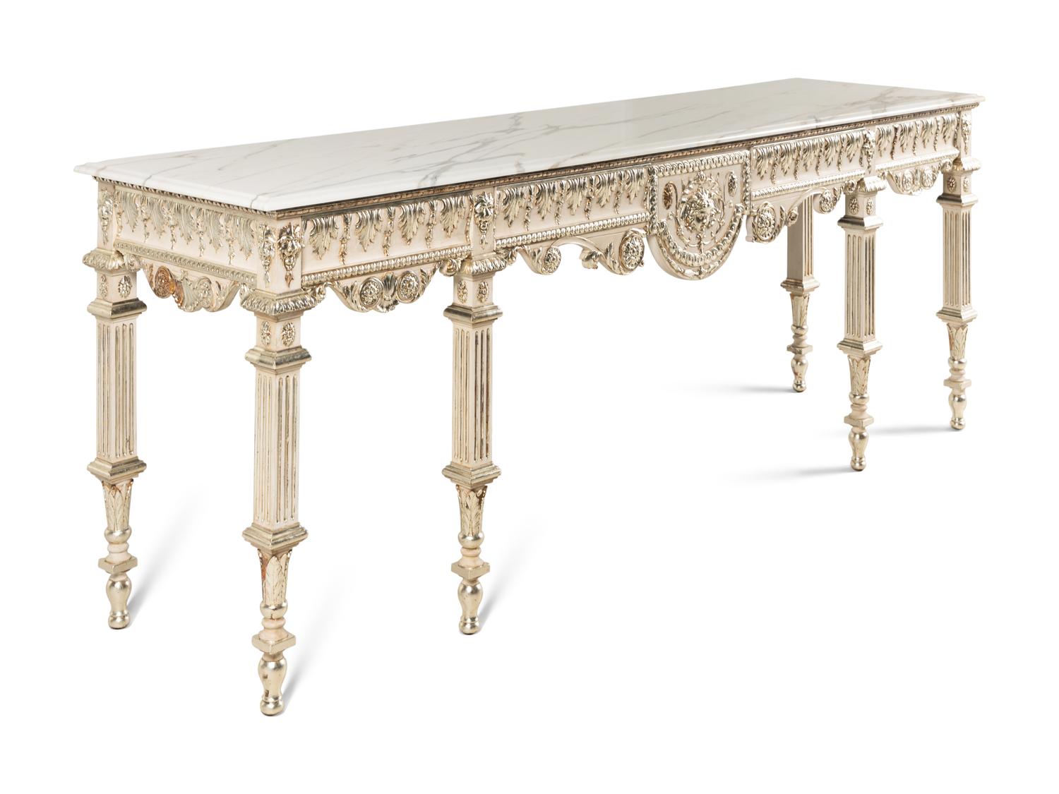 A George III Style Painted and Silvered Console Table