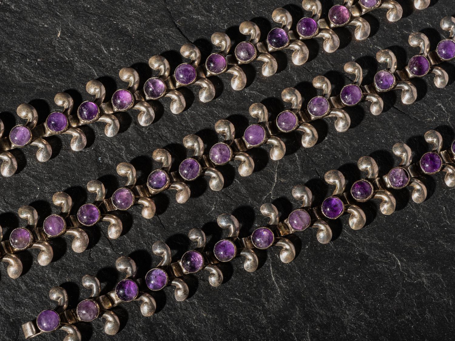 Taxco Silver and Amethyst Link Bracelets