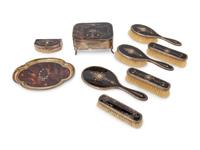 An Edwardian Silver and Faux Tortoise Shell Ten-Piece Dresser Set