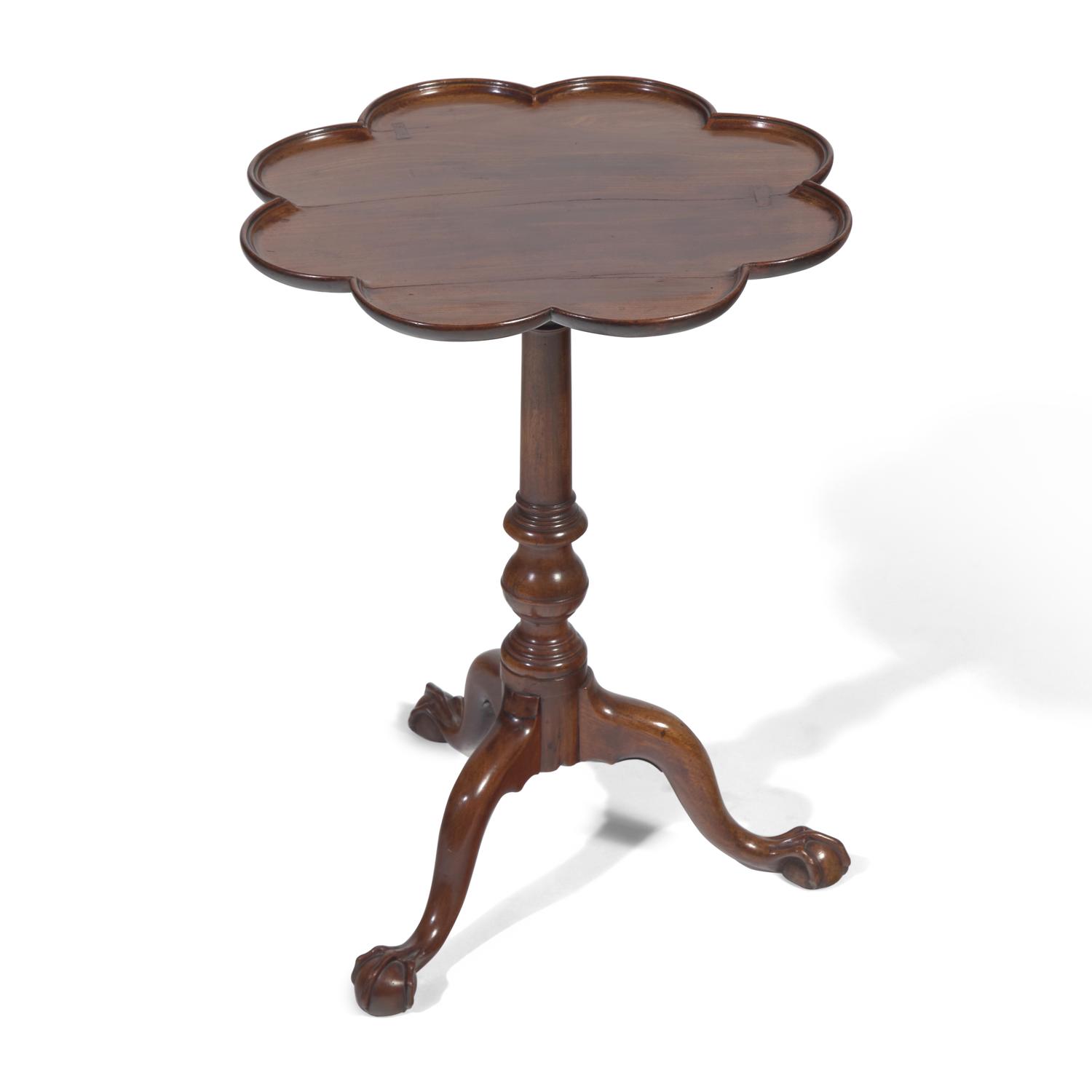 A Chippendale Carved Mahogany Scalloped-Top Candlestand