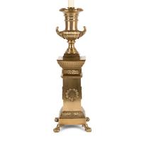 A Pair of Neoclassical Style Brass Urn-Form Lamps with Silk Shades