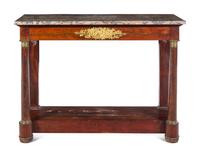 An Empire Style Gilt Metal Mounted Mahogany Marble-Top Pier Table
