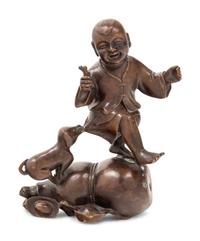 A Chinese Bronze 'Boy and Gourd' Group