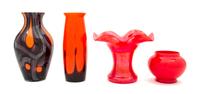 Four Czechoslovakian Glass Vases Height of tallest 8 inches.
