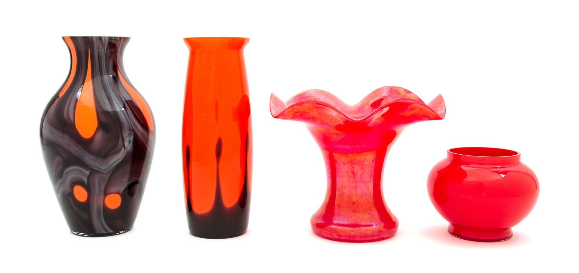 Four Czechoslovakian Glass Vases Height of tallest 8 inches.